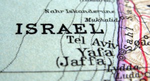 close up image of Israel on a map